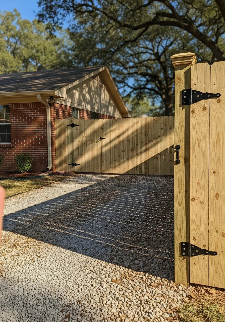 Service professional in work uniform standing in front of Barling-area residential home.